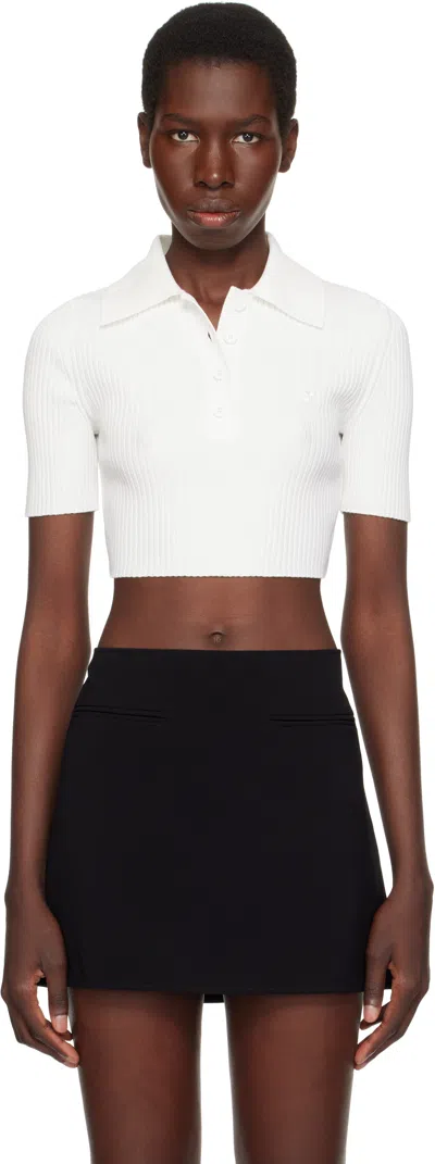 Courrèges White Cropped Knit Polo In 0001 Heritage White