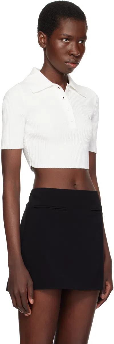 Courrèges White Cropped Knit Polo In 0001 Heritage White