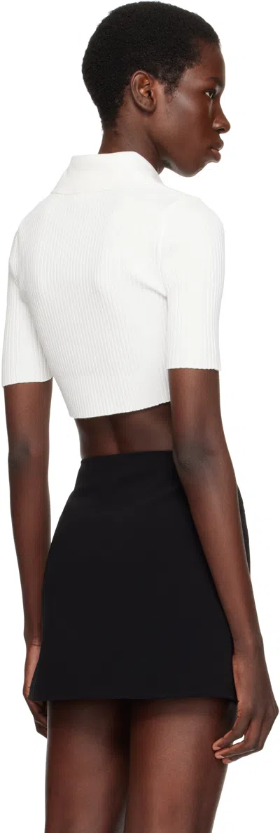Courrèges White Cropped Knit Polo In 0001 Heritage White