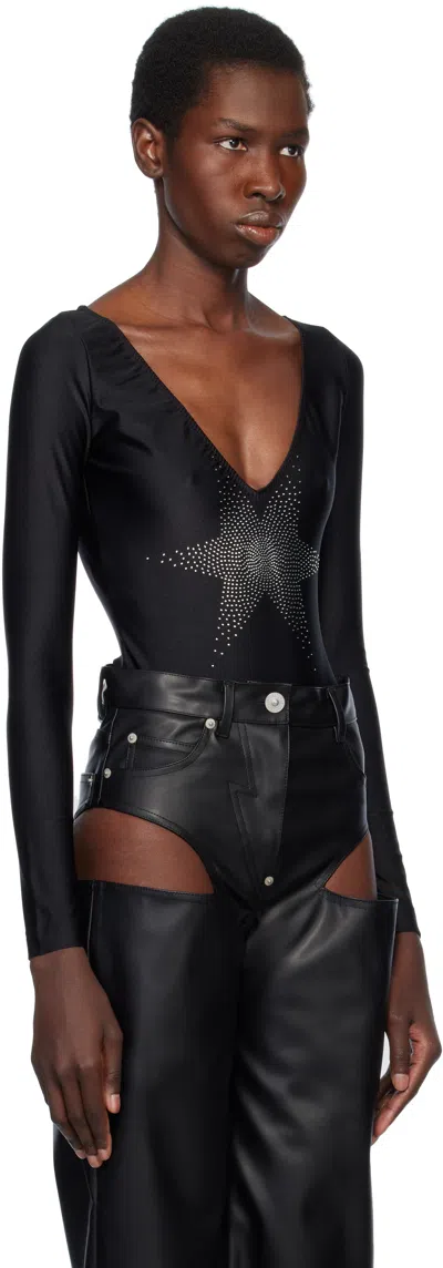 Pushbutton Black Star Point Bodysuit In Black
