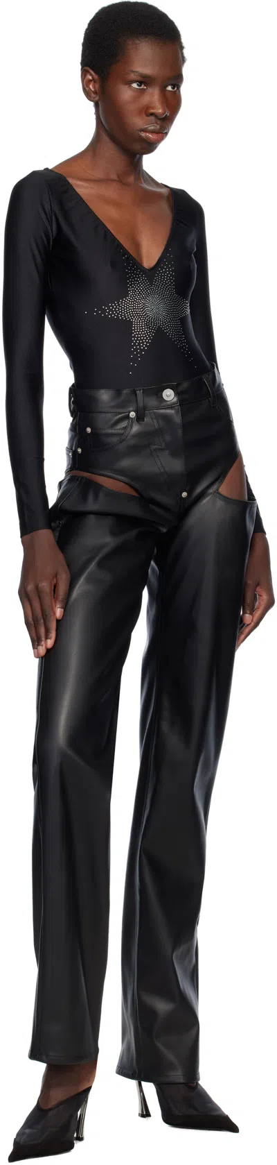 Pushbutton Black Star Point Bodysuit In Black