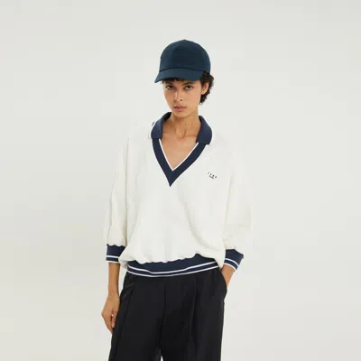 1989 Studio V-neck Sweatshirt Contrasting Collar In White