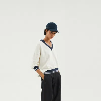 1989 Studio V-neck Sweatshirt Contrasting Collar In White