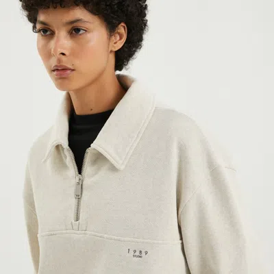 1989 Studio Embroidered Logo Half-zip Sweatshirt In Beige
