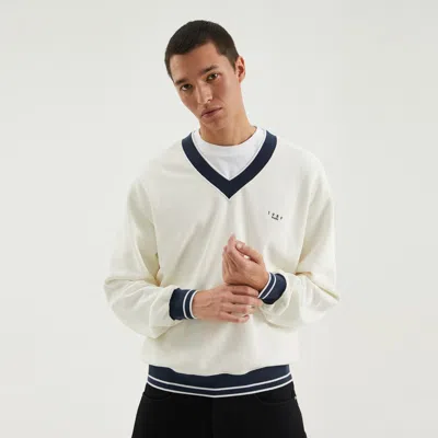 1989 Studio V-neck Sweatshirt Contrast Trim In White