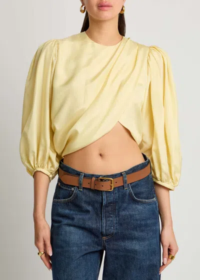 Chloé Draped Top With Keyhole Back And Puffed Sleeves In Yellow