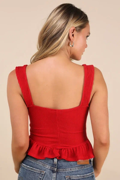 Lulus Cowen Red Ribbed Knit Peplum Top In Red