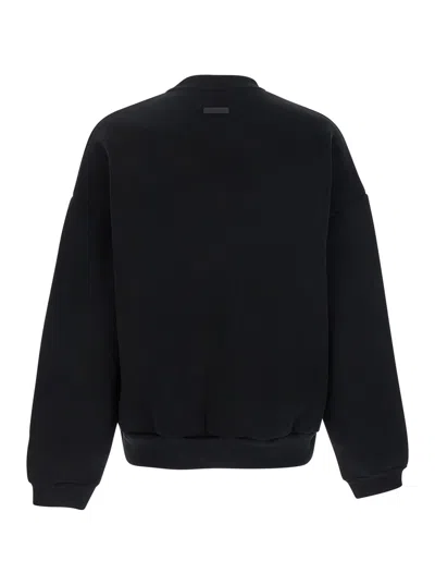 Fear Of God Black Crewneck Sweater With Tonal Logo Lettering Embroidery On The Front