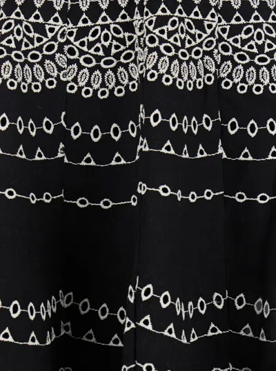 Charo Ruiz 'livvy' Black Midi Skirt With Scallop Hem And All-over Embroidery In Cotton Nad Linen Blend Woman In Black
