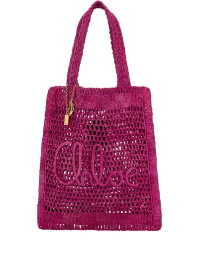 Chloé Chloe Women Fuchsia Raffia Estate Banana Shopping Bag In Pink