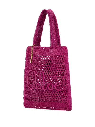 Chloé Chloe Women Fuchsia Raffia Estate Banana Shopping Bag In Pink