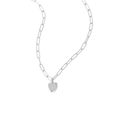Adornia Tarnish Resistant Silver Heart Charm Paper Clip Chain Necklace In Silver