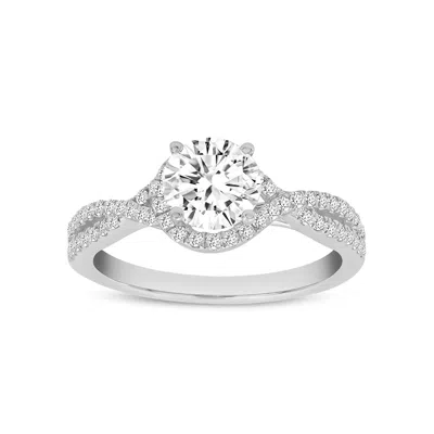 Luvmyjewelry Bijou 14k White Gold Round Cut Lab Grown Round Diamond Halo Engagement Ring In Silver