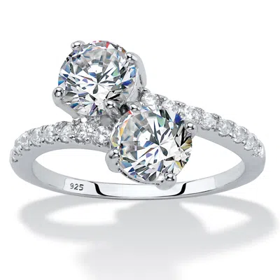 Palm Beach Jewelry 2.74 Tcw Cz Sterling Silver 2-stone Bypass Ring In White