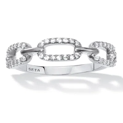 Palm Beach Jewelry .21 Tcw Round Cubic Zirconia Silvertone Link Ring In White