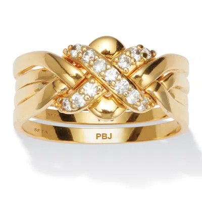 Palm Beach Jewelry .27 Tcw Cz 14k Gold-plated Puzzle Ring In Yellow
