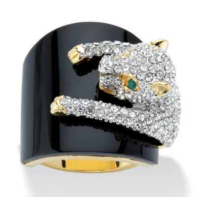 Palm Beach Jewelry Genuine Black Onyx And Crystal 14k Gp Leopard Ring In Yellow