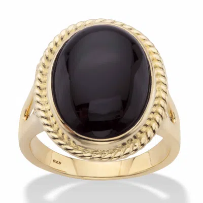 Palm Beach Jewelry Genuine Black Onyx 14k Gold/silver Oval Halo Ring In Yellow