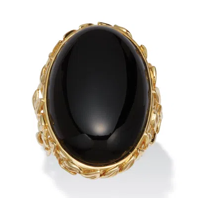 Palm Beach Jewelry Oval Genuine Black Agate 18k Yellow Gold Ring In Yellow