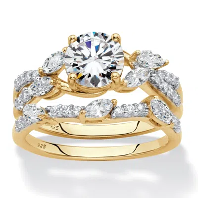Palm Beach Jewelry 2.42 Tcw Cubic Zirconia 18k Gold/.925 Ring Set In Yellow