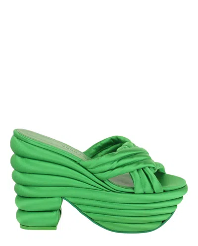 Ferragamo Sculptural Platform Heel Sandal In Green