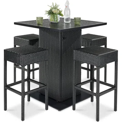 Best Choice Products 5-piece Patio Wicker Bar Set W/ Built-in Bottle Opener, Hidden Storage Shelf, 4 Stools