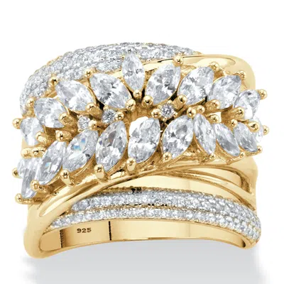 Palm Beach Jewelry 4.18 Tcw Cz Gold-plated .925 Silver Multi-row Ring In Yellow