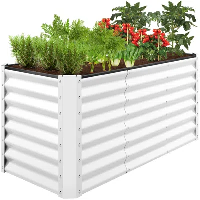 Best Choice Products 4x2x2ft Outdoor Metal Raised Garden Bed, Planter Box For Vegetables, Flowers, Herbs - White