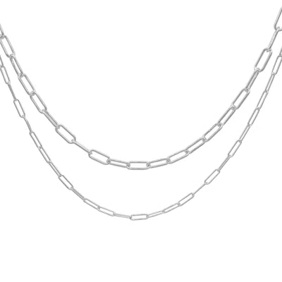 Adornia Silver Plated 3mm And 4mm Paper Clip Chain Set In Silver