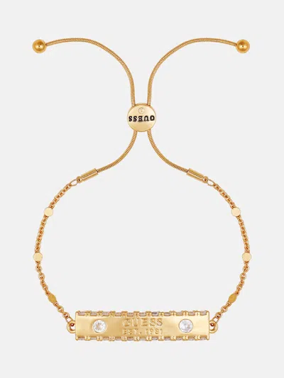 Guess Factory Rose Gold-tone Slider Logo Bar Bracelet In Gold