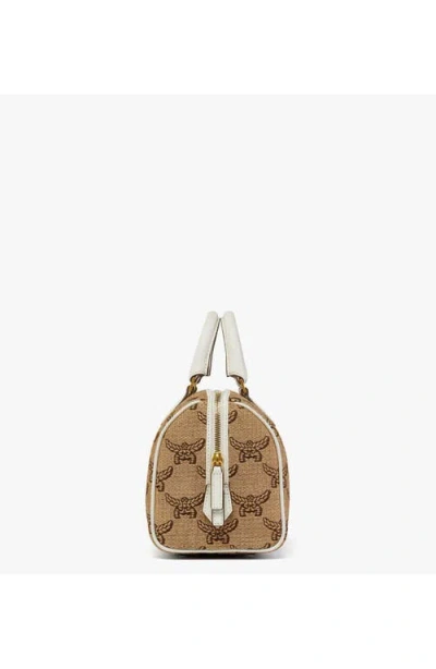 Mcm Ella Boston Bag In Lauretos Raffia Jacquard In Beige