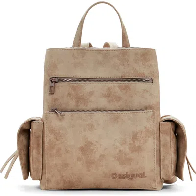 Desigual Mini Faux Leather Backpack In Neutral
