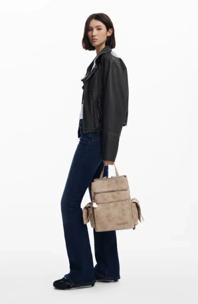 Desigual Mini Faux Leather Backpack In Neutral