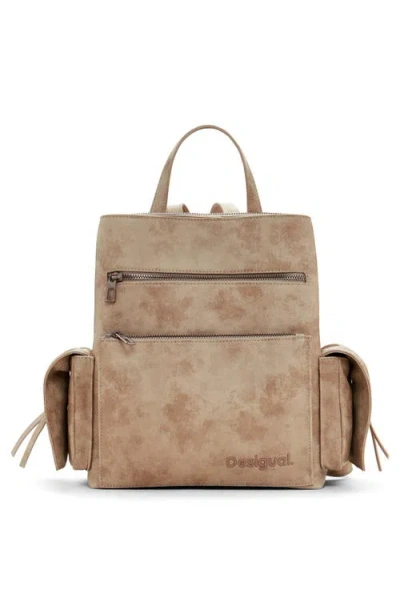 Desigual Mini Faux Leather Backpack In Neutral