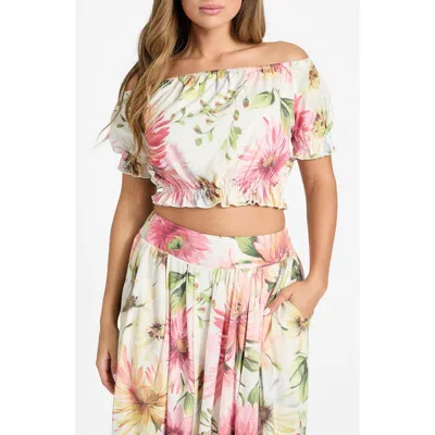 Guess Elodie Cropped Top Matching Midi Skirt In Painted Daisies Print
