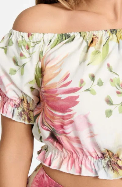 Guess Elodie Cropped Top Matching Midi Skirt In Painted Daisies Print