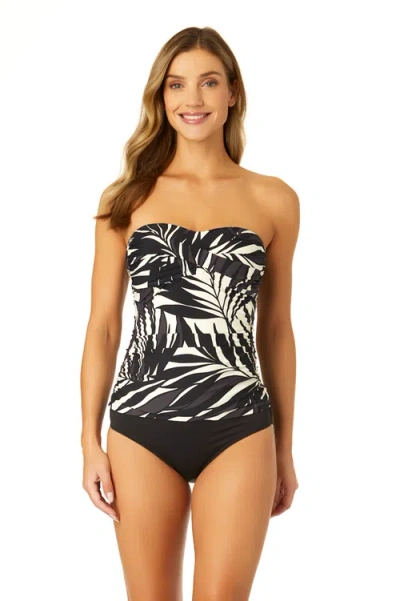 Anne Cole Live In Color Twist Front Bandeaukini Swim Top In Palm Chic