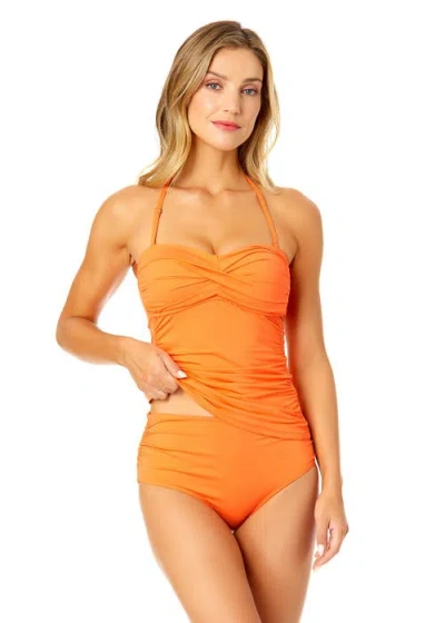 Anne Cole Live In Color Twist Front Bandeaukini Swim Top In Peach