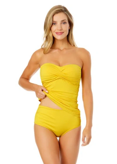 Anne Cole Live In Color Twist Front Bandeaukini Swim Top In Sunshine Yellow