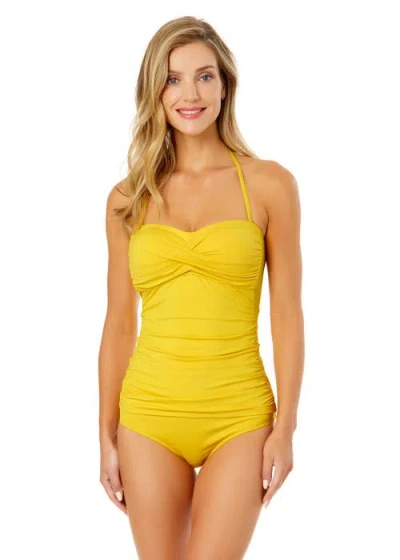Anne Cole Live In Color Twist Front Bandeaukini Swim Top In Sunshine Yellow