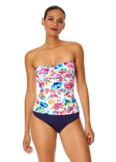 Anne Cole Live In Color Twist Front Bandeaukini Swim Top In Watercolor Paisley