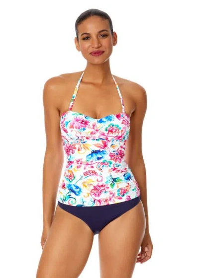 Anne Cole Live In Color Twist Front Bandeaukini Swim Top In Watercolor Paisley