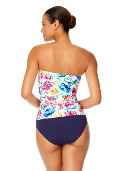 Anne Cole Live In Color Twist Front Bandeaukini Swim Top In Watercolor Paisley