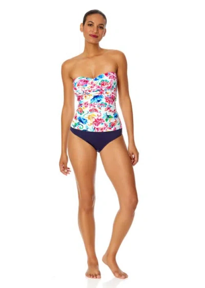 Anne Cole Live In Color Twist Front Bandeaukini Swim Top In Watercolor Paisley
