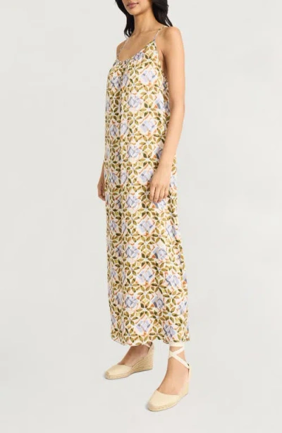 The Good Journey Gathered Racerback Maxi Sundress In Olive/blue