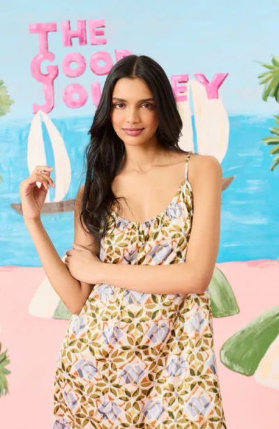 The Good Journey Gathered Racerback Maxi Sundress In Olive/blue