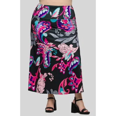 24seven Comfort Apparel Plus Size Elastic Waist A-line Maxi Skirt In Pink Multi