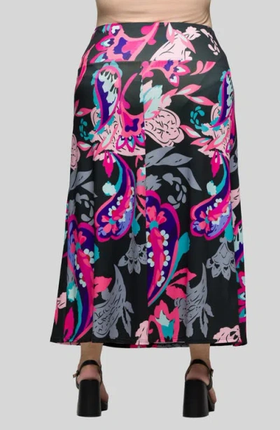 24seven Comfort Apparel Plus Size Elastic Waist A-line Maxi Skirt In Pink Multi