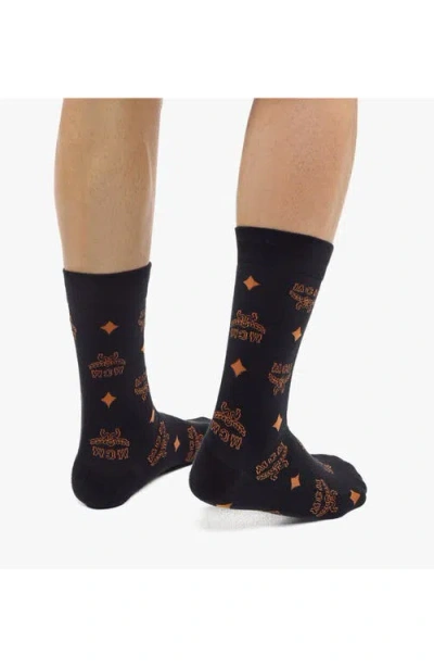 Mcm Monogram Knit Socks In Black