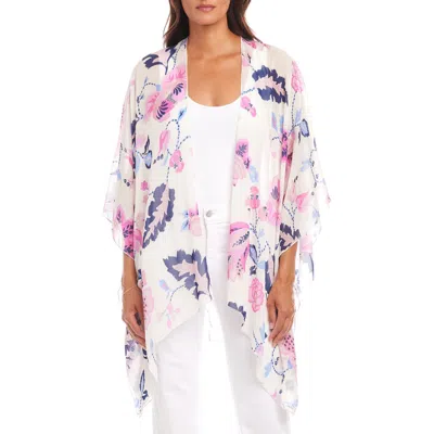 Karen Kane Open Front Jacket In Tea Rose Vine In Pink Print